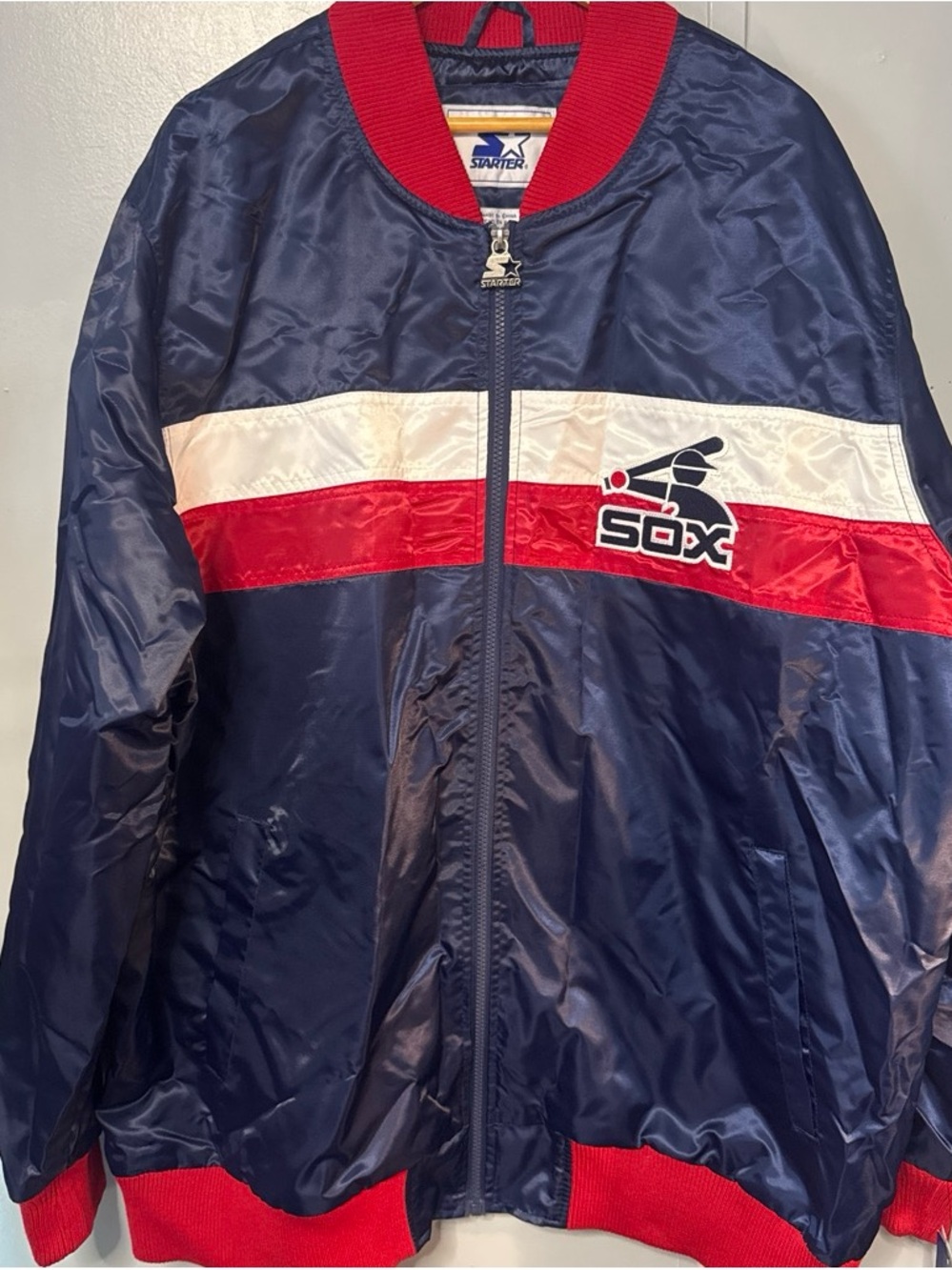 STARTER Navy Red White 'Sox' Kids Satin Puffer Jacket